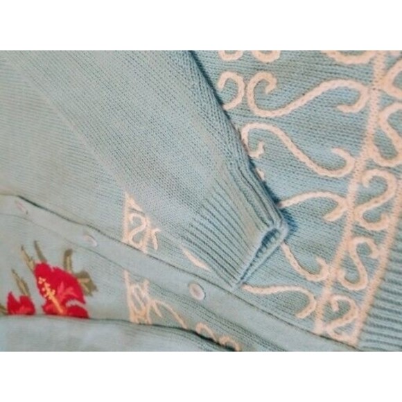 Vintage Trimingham's Bermuda Sweater Cardigan Small Blue Embroidered Floral - Picture 15 of 16